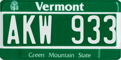 VT license plate AKW933