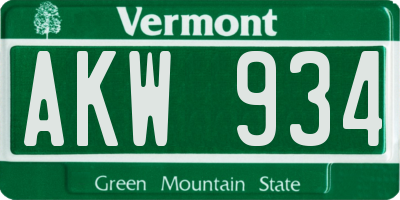 VT license plate AKW934