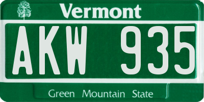 VT license plate AKW935