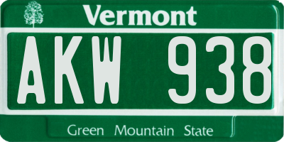 VT license plate AKW938
