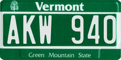VT license plate AKW940