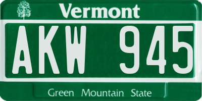 VT license plate AKW945