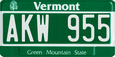 VT license plate AKW955