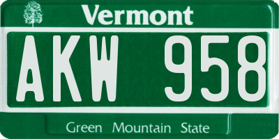 VT license plate AKW958