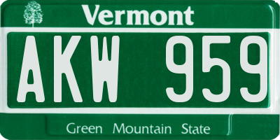 VT license plate AKW959