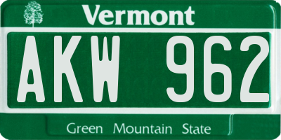 VT license plate AKW962
