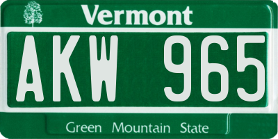 VT license plate AKW965