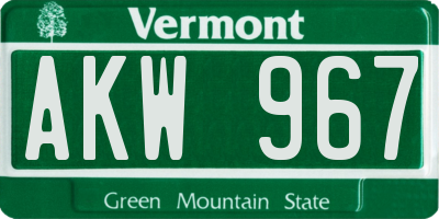 VT license plate AKW967