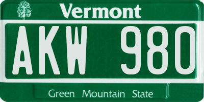 VT license plate AKW980