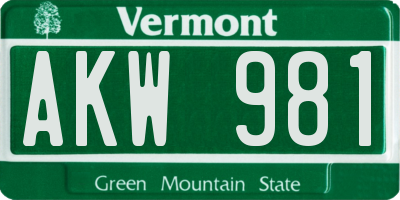 VT license plate AKW981