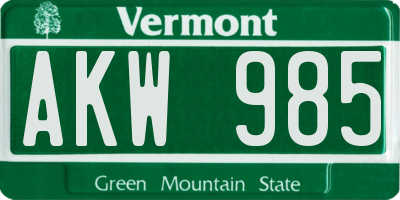 VT license plate AKW985