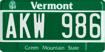 VT license plate AKW986