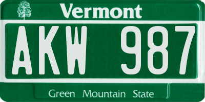 VT license plate AKW987