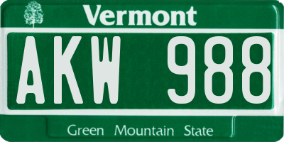 VT license plate AKW988