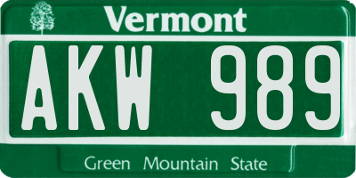 VT license plate AKW989