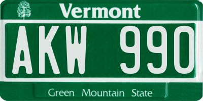 VT license plate AKW990