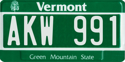 VT license plate AKW991