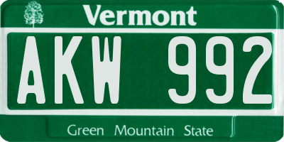 VT license plate AKW992