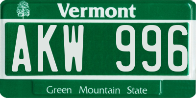 VT license plate AKW996