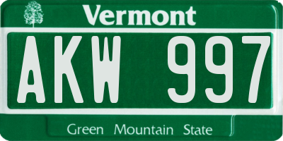 VT license plate AKW997