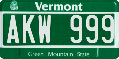 VT license plate AKW999