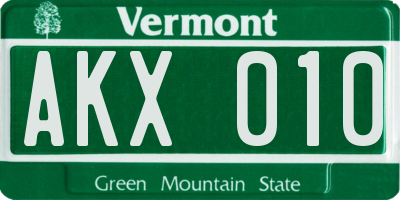 VT license plate AKX010