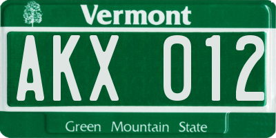 VT license plate AKX012