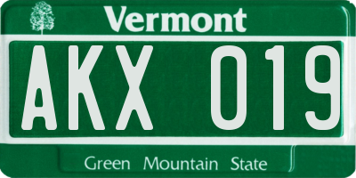 VT license plate AKX019