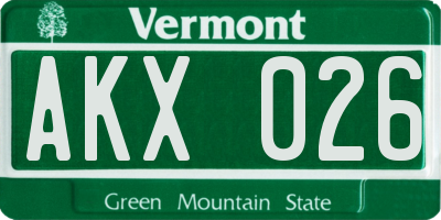 VT license plate AKX026