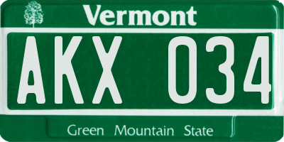 VT license plate AKX034