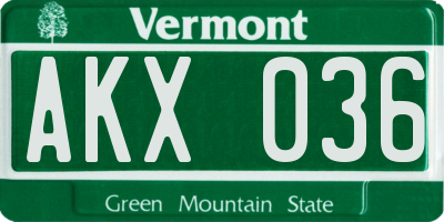 VT license plate AKX036