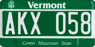 VT license plate AKX058