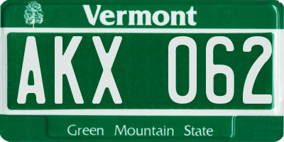 VT license plate AKX062