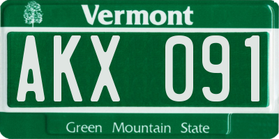 VT license plate AKX091