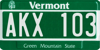 VT license plate AKX103