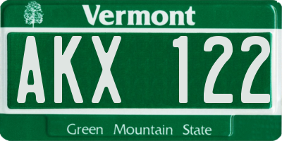 VT license plate AKX122