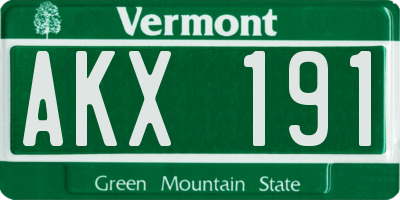 VT license plate AKX191
