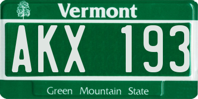VT license plate AKX193