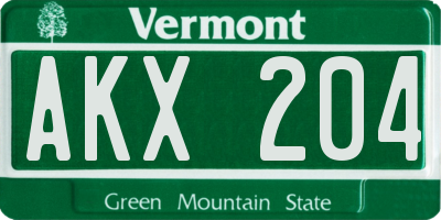 VT license plate AKX204