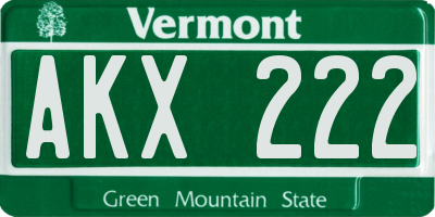 VT license plate AKX222