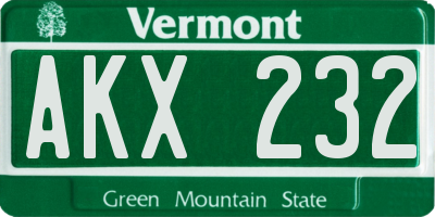 VT license plate AKX232