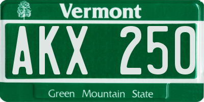 VT license plate AKX250