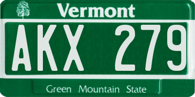 VT license plate AKX279