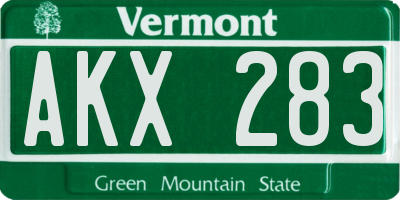 VT license plate AKX283