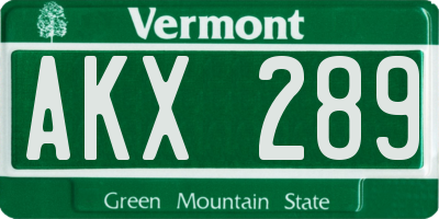VT license plate AKX289