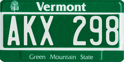 VT license plate AKX298