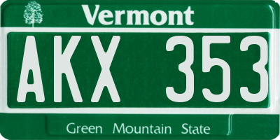 VT license plate AKX353