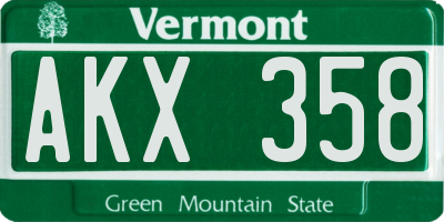 VT license plate AKX358