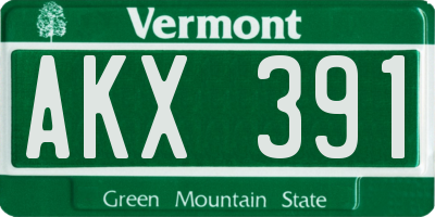 VT license plate AKX391