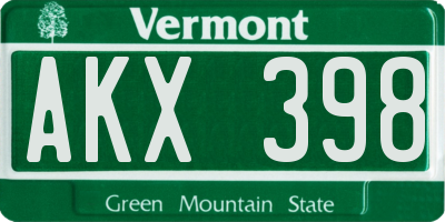 VT license plate AKX398